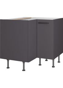 Eckunterschrank Optifit, grau (anthrazit matt), B:90cm H:87cm T:58,1cm, Holzwerkstoff, Schr&auml;nke, Eckunterschrank, Breite 90 x 90 cm, mit 2 T&uuml;ren, h&ouml;henverstellbare F&uuml;&szlig;e