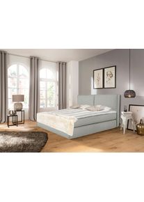 Boxspringbett Places of Style "Lorena", grau (beige), B:141cm L:220cm, Komplettbetten, Boxspringbett