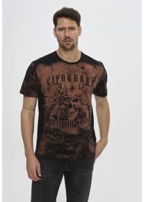 Cipo & Baxx T-Shirt CIPO & BAXX "CT830", Herren, Gr. XL, braun (schwarz), regular fit, Shirts T-Shirt, mit Totenkopf-Print