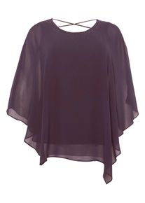 Longbluse sheego "Tunika Tunika in 2-in-1-Optik", Damen, Gr. 56, lila (aubergine), Chiffon, Jersey, , Elegant, Rundhals, Blusen Longbluse