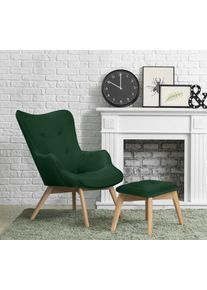 Sessel Home Affaire "Nicko", gr&uuml;n (dunkelgr&uuml;n), B:71cm H:96cm T:86cm, 100% Polyester, Sessel, Sessel, wahlweise mit und ohne Hocker