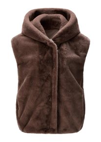 Jerseyweste WITT "Fellimitat-Weste Fellimitatweste mit Kapuze", Damen, Gr. 38, braun (schoko), Kunstfell, , Modisch, gerade, Westen Jerseyweste