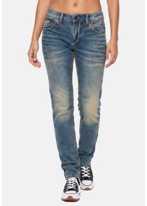 Cipo & Baxx Gerade Jeans CIPO & BAXX "WD556", Damen, Gr. W25/L32, L&auml;nge 32, blau (dirtyblau), regular fit, Jeans Gerade Jeans
