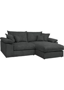 Ecksofa OTTO HOME "Soft&Cosy XL L-Form, B: 246 cm - OTTO. Verl&auml;ssliche Qualit&auml;t.", grau (schwarz), B:246cm T:187cm, 100% Polyester, Sofas, Ecksofa, Mega-Sofa, Cord oder Chenille-Struktur, mit Federkern & 4 Zierkissen