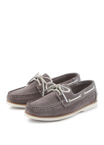 Bootsschuh ELBSAND "Lederschuhe", Damen, Gr. 45, Rindsleder, grau, Obermaterial: 100% Rindsleder. Decksohle: 100% Lederimitat. Futter: 100% Rindsleder. Laufsohle: 100% Synthetik, kontrastfarbene Details, unifarben, Schuhe Bootsschuh, Slipper, Halbschuh, Schn&uuml;rschuh aus Leder Unisex