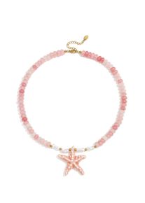 Adelia&acute;s Kette mit Anh&auml;nger ADELIA&acute;S "Halskette mit Seestern-Anh&auml;nger und rosa Glasperlen, 44 cm + 6 cm" Gr. 45, rosa, Halsketten, Damen, Einheitsgr&ouml;&szlig;e, Echtglas, Kette mit Anh&auml;nger, Trendiger Modeschmuck mit Seestern-Anh&auml;nger