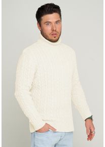 Rollkragenpullover Carisma "Carisma Strickpullover CRMUS", Herren, Gr. L, wei&szlig; (ecru), Casual, regular fit, Rollkragen, Pullover Rollkragenpullover, Grobstrick Zopf-Muster