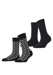 Socken Esprit "Wool Hearts 2-Pack", Damen, Gr. 35-38, Sockengr&ouml;&szlig;e, schwarz-wei&szlig; (schwarz (3000)), regular fit, Socken Socken