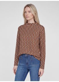 Langarmshirt Rabe, Damen, Gr. 44, braun (mokka), Jersey, Obermaterial: 66% Polyester, 32% Viskose, 2% Elasthan, gemustert, normal h&uuml;ftbedeckend, Rundhals, abgesteppte Kante, Shirts Langarmshirt, mit grafischem Muster