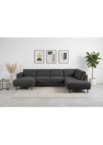 Wohnlandschaft OTTO HOME "Sveeva, U-Form, XXL, B.310 cm, schwarze Metallf&uuml;&szlig;e", grau (anthrazit), B:310cm H:78cm T:197cm, 100% PES, Sofas, Wohnlandschaft, langlebiger Strukturstoff, mit Wellenunterfederung, viele Farben