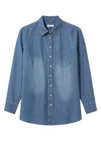 Jeansbluse sheego "Jeansbluse Jeansbluse in leichter Waschung", Damen, Gr. 54, blau (blau, bleached), Denim/Jeans, , Sportlich, Blusen Jeansbluse