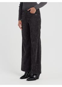 Cordhose Gang "94AMELIE WIDE", Damen, Gr. 31, N-Gr, schwarz (anthrazit), Cord, Obermaterial: 82% Polyester, 15% Polyamid, 3% Elasthan, unifarben, regular fit lang, Hosen Cordhose, im 5-Pocket-Stil mit weitem Bein