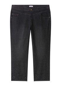 5-Pocket-Jeans sheego "Jeans Stretch-Jeans mit Ziersteinchen am Saum", Damen, Gr. 56, Normalgr&ouml;&szlig;en, schwarz denim, Denim, , Modisch, gerade, Jeans 5-Pocket-Jeans