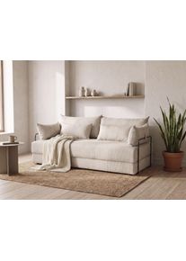 Schlafsofa OTTO HOME "Benny, G&auml;stebett 181x198 cm, in 2 Qualit&auml;ten mit Zierkissen", beige, B:206cm H:72cm T:94cm, 100% Polyester, Sofas, Schlafsofa, CLASSIC - Bonnellfedern - ideal als G&auml;stebett