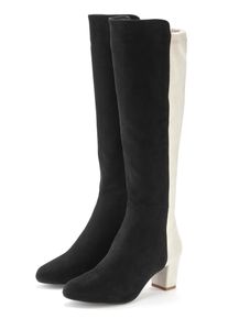 Stiefel Lascana "Langschaftstiefel, Stiefelette", Damen, Gr. 38, Lederimitat, Normalschaft, schwarz (schwarz, wei&szlig;), Obermaterial: 100% Textilmaterial. Decksohle: 100% Lederimitat. Futter: 100% Lederimitat. Laufsohle: 100% Synthetik, mehrfarbig, Basic,festlich, Schuhe Stiefel, mit Blockabsatz in elegant zweifarbiger Optik
