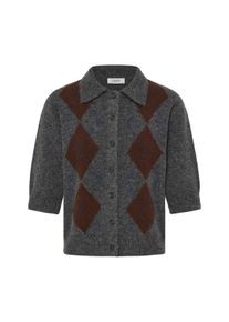 Strickjacke B.Young "B.Young Kurzarm-Bluse BYOFIRA", Damen, Gr. XL, grau (dunkelgrau meliert argyle), Strickjacken Strickjacke