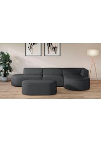 Ecksofa OTTO HOME "EIVIND Designer Sofa mit Ottomane rechts/links, B/T/H: 343/159/72 cm", grau (anthrazit), B:343cm H:72cm T:159cm, 100% Polyester, Sofas, Ecksofa, L-Form mit Wellenunterfederung, auch in Feincord und Boucl&eacute;