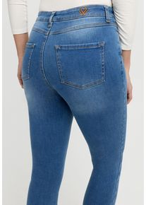 High-waist-Jeans WONDERJEANS "Skinny", Damen, Gr. 34, L&auml;nge 28, blau (mid blau used), Denim/Jeans, Obermaterial: 88% Baumwolle, 8% Polyester, 4% Elasthan, skinny fit normal, Jeans High-waist-Jeans, in k&ouml;rperbetonter Passform