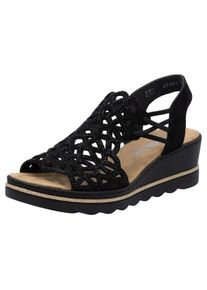 Keilsandalette Rieker, Damen, Gr. 41, Synthetik, schwarz, Textil, Veloursleder, unifarben, 23_1_Schuhe Keilsandalette, Sommerschuh, Plateausandale, Schlupfschuh mit Schmucksteinchen