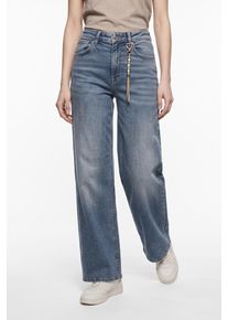 High-waist-Jeans Only "ONLMADISON BLUSH CHARM HW WIDE LEG DNM", Damen, Gr. L (40), L&auml;nge 30, blau (special blau grau denim), Denim/Jeans, Obermaterial: 92% Baumwolle, 6% Elastomultiester, 2% Elasthan, unifarben, lang, Jeans High-waist-Jeans, Baumwollmischung, high waist, mit Charm Anh&auml;nger