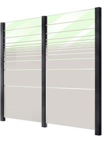 Zaun STAKET PRO, grau (anthrazit), Pfosten: 3 Stk., Aluminium, Glas, Zaunelemente, Zaun, Glaszaun, Gesamtl&auml;nge: 2,289 m, 3 Pfosten