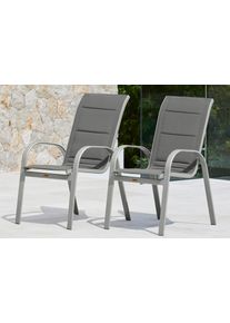 Stapelstuhl Merxx "Amalfi Deluxe", grau, B:55,5cm H:104cm T:66cm, Obermaterial: 100% Polyester, St&uuml;hle, Stapelstuhl, 2er Set, Alu/Textil, stapelbar