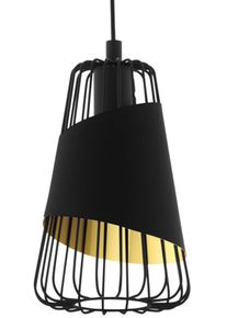Eglo H&auml;ngeleuchte "AUSTELL H&auml;ngelampe, E27, IP20, Stahl und Textil, Esszimmerlampe, Lampe", schwarz, 1, &Oslash; 16,5cm, Leuchten, Pendellampe, H110 x &Oslash;16,5 cm, schwarz, gold, 1X60W exkl., H&auml;ngeleuchte