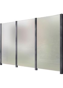 Zaun STAKET PRO, grau, H:188cm L:336cm, Aluminium, Glas, Zaunelemente, Zaun, Glaszaun, Gesamtl&auml;nge: 3,36 m, 4 Pfosten