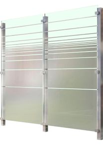 Zaun STAKET PRO, silber (silberfarben), Pfosten: 3 Stk., Edelstahl, Glas, Zaunelemente, Zaun, Glaszaun, Gesamtl&auml;nge: 2,265 m, 3 Pfosten