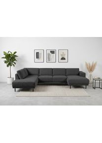 Wohnlandschaft OTTO HOME "Sveeva, U-Form, XXL, B.310 cm, schwarze Metallf&uuml;&szlig;e", grau (anthrazit), B:310cm H:78cm T:197cm, 100% PES, Sofas, Wohnlandschaft, langlebiger Strukturstoff, mit Wellenunterfederung, viele Farben