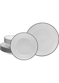 Tafelservice Creatable "Luna Black Line", wei&szlig;, 12 Stk., Porzellan, Geschirr-Sets, Tafelservice, Teller Set, handgemaltes Liniendekor