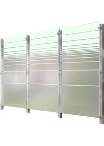 Zaun STAKET PRO, silber (silberfarben), Pfosten: 4 Stk., Edelstahl, Glas, Zaunelemente, Zaun, Glaszaun, Gesamtl&auml;nge: 3,32 m, 4 Pfosten