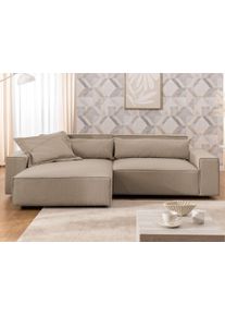 Ecksofa OTTO HOME "KINLEE Design-Sofa mit Recamiere rechts/links, Ma&szlig;e B/T/H 251/144/70cm", beige (braun), B:251cm H:70cm T:144,5cm, 100% Polyester, Sofas, Ecksofa, L-Form mit Wellenunterfederung, ohne Bettfunktion, modern und beguem