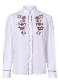 Klassische Bluse WITT "Baumwoll-Bluse Baumwollbluse mit Bl&uuml;tenstickerei", Damen, Gr. 4, ecru, Popeline, , Modisch, Rundhals, Blusen Klassische Bluse