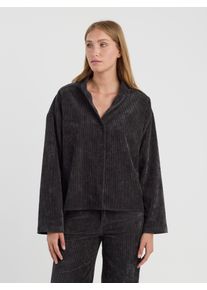 Hemdbluse Gang "94EMILY BLOUSE", Damen, Gr. XL, grau (anthrazit), Cord, Obermaterial: 82% Polyester, 15% Polyamid, 3% Elasthan, unifarben, oversize h&uuml;ftbedeckend, hoch geschlossener Ausschnitt, Blusen Hemdbluse, als Set zur Amelie Wide, Cord