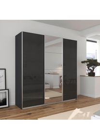 Kleiderschrank OTTO HOME "Schrank Garderobe Ankleide Schlafzimmerschrank Mietswohnung AGORDO", grau (graumetallic, hochglanz effektgrau, griffleisten alufarbig), B:203cm H:210cm T:62cm, Holzwerkstoff, Schr&auml;nke, Kleiderschrank, Hochglanz Effektgrau mit Spiegel, Top Innenausstattung MADE IN GERMANY