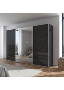 Kleiderschrank OTTO HOME "Schrank Garderobe Ankleide Schlafzimmerschrank Mietswohnung AGORDO", grau (graumetallic, hochglanz effektgrau, griffleisten alufarbig), B:315cm H:210cm T:62cm, Holzwerkstoff, Schr&auml;nke, Kleiderschrank, Hochglanz Effektgrau mit Spiegel, Top Innenausstattung MADE IN GERMANY