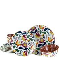Teller-Set Creatable "Folklore Bunt, Teller Set 12-tlg", bunt (rot, bunt), 12 Stk., Steinzeug, Geschirr-Sets, Teller-Set, Blumenmotive