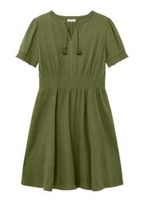 Sommerkleid sheego "Kleid Tunikakleid mit V-Ausschnitt und Bindeb&auml;ndern", Damen, Gr. 52, Normalgr&ouml;&szlig;en, oliv, limone, Modisch, Rundhals, Kleider Sommerkleid