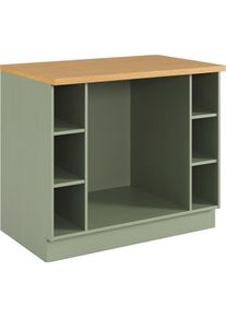 Herdumbauschrank Home Affaire "Teramo", gr&uuml;n (salbeifarben, natur), B:100cm H:85cm T:60cm, Massivholz, Schr&auml;nke, Herdumbauschrank, Breite 100 cm, seitlich je 3 offene F&auml;cher