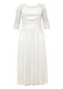 Maxikleid sheego "Abendkleid Hochzeitskleid in Corsagen-Optik", Damen, Gr. 54, Normalgr&ouml;&szlig;en, wei&szlig; (sanftes wei&szlig;), Elegant, Rundhals, Kleider Maxikleid, mit weit ausgestelltem Rockteil