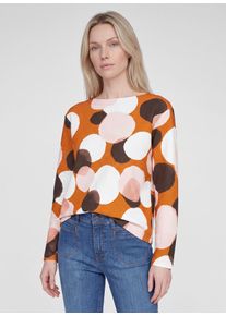 Langarmshirt Rabe, Damen, Gr. 42, orange (muskat), Web, Obermaterial: 76% Baumwolle, 16% Polyester, 8% Elasthan, bedruckt, normal h&uuml;ftbedeckend, Rundhals, abgesteppte Kante, Shirts Langarmshirt, mit grafischem Muster