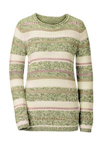 Longpullover WITT "Pullover Strickpullover mit Streifen-Muster", Damen, Gr. 4, gr&uuml;n (gr&uuml;n, ecru, gestreift), Sportlich, Rundhals, Pullover Longpullover