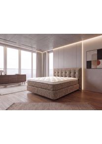 Boxbett Home Affaire "BROS, Doppelbett inkl. Bettkasten, Federkernbett, Metalkonstruktion", braun (irish cream), B:200cm L:207cm, 100% Polyester, Komplettbetten, Boxbett, Matratze: 3-Z-Taschenfederkern, H&auml;rtegrad 3, inkl. Topper