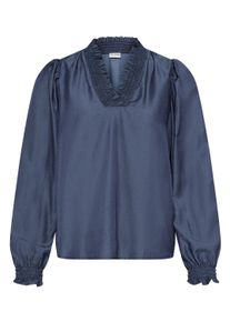 Langarmbluse Pulz Jeans "Pulz Jeans Bluse langarm PZCHOLE", Damen, Gr. XL, blau (schwarz sapphire), Blusen Langarmbluse