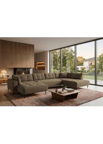 Wohnlandschaft TRENDS BY HG "Leo U-Form, XXL-Sofa / Couch mit bequemer Polsterung & Zierkissen", b734 vinci 69 olive, B:359cm H:79cm T:199cm, 95% Polyester;5% Polyamide, Sofas, Wohnlandschaft, Sofa mit mittelfesten Sitzkomfort, edle Steppung & Metallf&uuml;&szlig;e