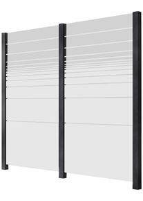 Zaun STAKET PRO, grau (anthrazit), Pfosten: 3 Stk., Aluminium, Glas, Zaunelemente, Zaun, Sicht- und Windschutz: Glaszaun mit zwei Gl&auml;sern zum Einbetonieren