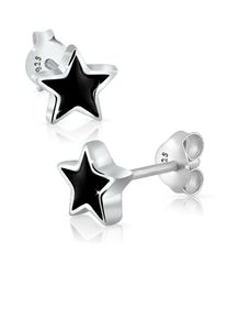 Paar Ohrstecker Elli "Ohrringe Sterne Emaille Astro Trend Filigran 925 Silber", schwarz, Ohrringe, Damen, ohne Stein, Silber 925 (Sterlingsilber), Paar Ohrstecker