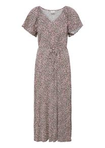 Midikleid Ichi "IHAya", Damen, Gr. 44, Normalgr&ouml;&szlig;en, bunt (beige, pink leopard flower), Kleider Midikleid