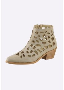 Stiefelette Heine "Kurzstiefelette Kurzstiefelette", Damen, Gr. 40, beige (sand), Rindsleder, Modisch, Schuhe Stiefelette